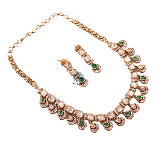 Heena Emerald Green Polki Necklace Set