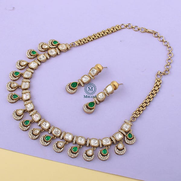 Heena Emerald Green Polki Necklace Set