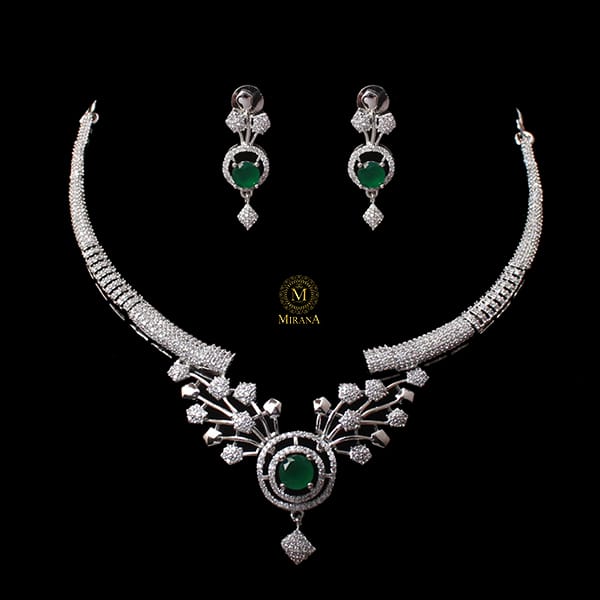 Anomi Emerald Green CZ Designer Necklace Set