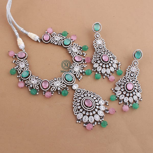 Kimona Pastel Colored CZ Designer Necklace Set