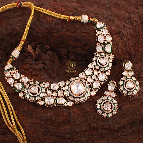 Kalyani Emerald Green Polki Necklace Set