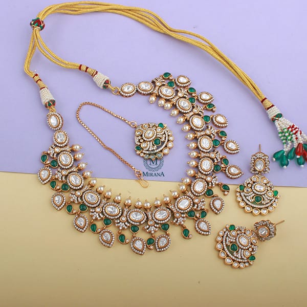 Pritama Emerald Green Polki Necklace Set