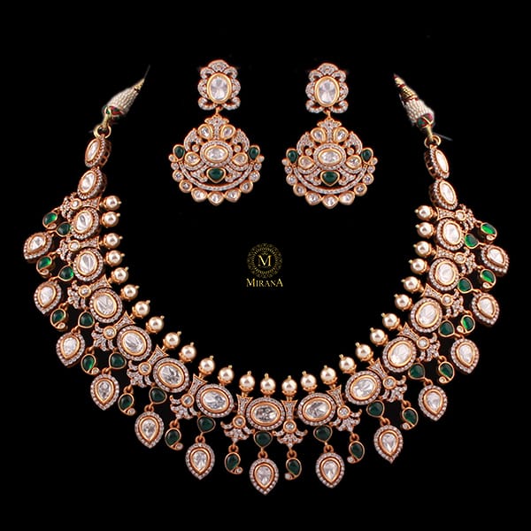 Pritama Emerald Green Polki Necklace Set