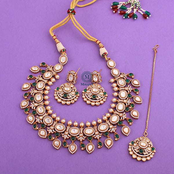 Pritama Emerald Green Polki Necklace Set