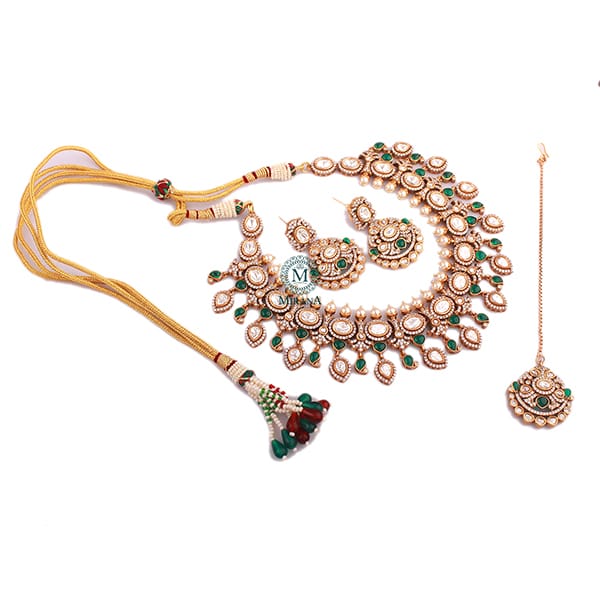 Pritama Emerald Green Polki Necklace Set