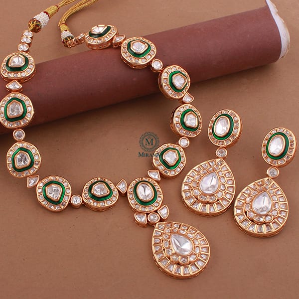 Dishani Emerald Green Polki Necklace Set