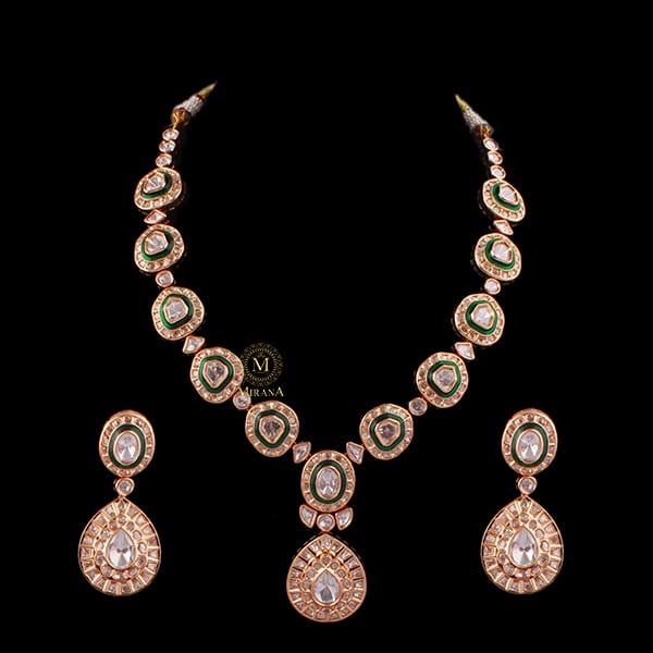 Dishani Emerald Green Polki Necklace Set