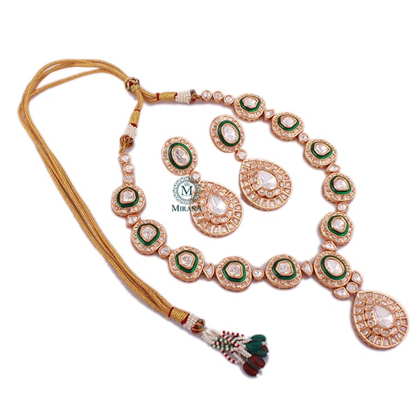 Dishani Emerald Green Polki Necklace Set