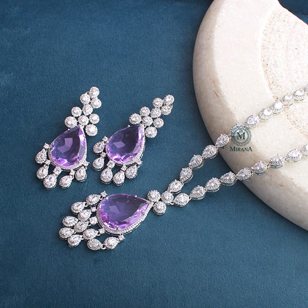 Nio Lavender CZ Designer Necklace Set