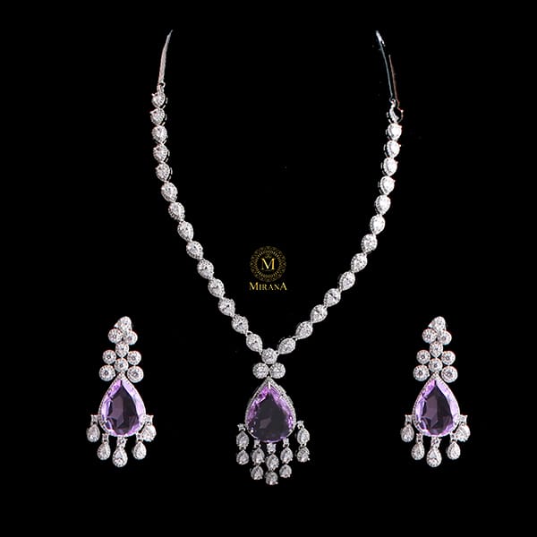 Nio Lavender CZ Designer Necklace Set