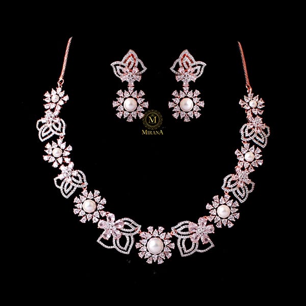 Suzy Pearl CZ Designer Necklace Set