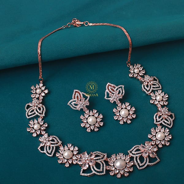 Suzy Pearl CZ Designer Necklace Set