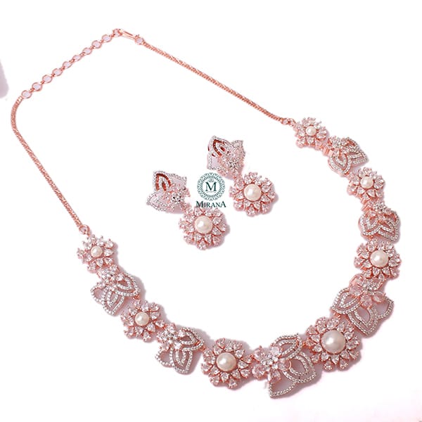 Suzy Pearl CZ Designer Necklace Set