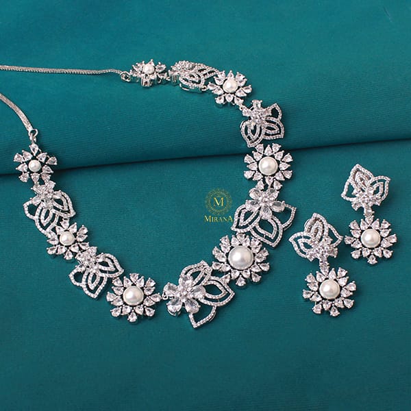 Suzy Pearl CZ Designer Necklace Set