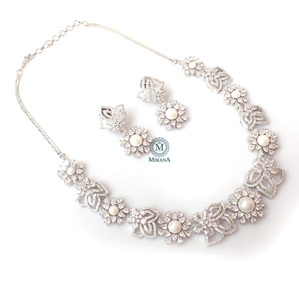 Suzy Pearl CZ Designer Necklace Set