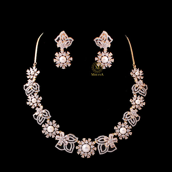 Suzy Pearl CZ Designer Necklace Set