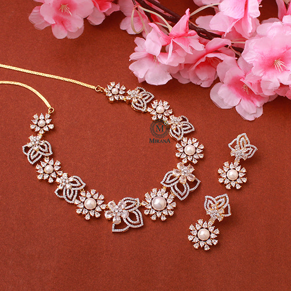 Suzy Pearl CZ Designer Necklace Set