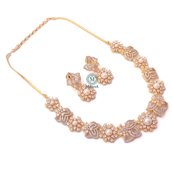 Suzy Pearl CZ Designer Necklace Set