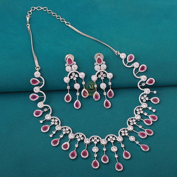 Sofia Ruby Waterfall Designer Necklace Set