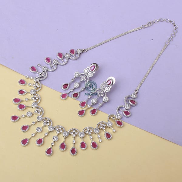 Sofia Ruby Waterfall Designer Necklace Set