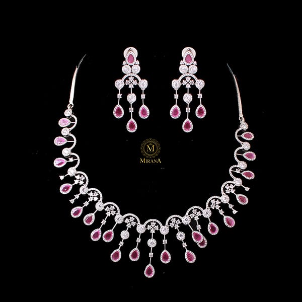 Sofia Ruby Waterfall Designer Necklace Set