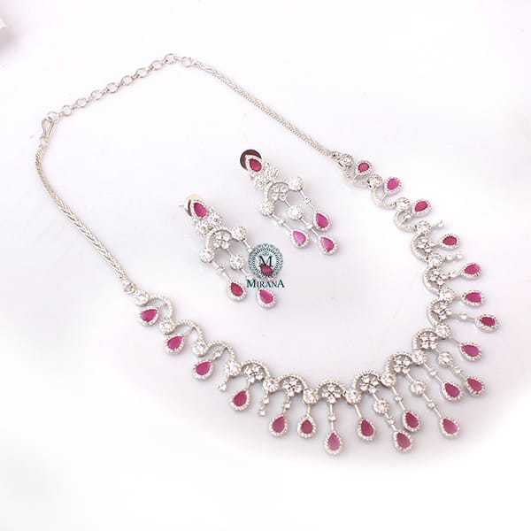 Sofia Ruby Waterfall Designer Necklace Set