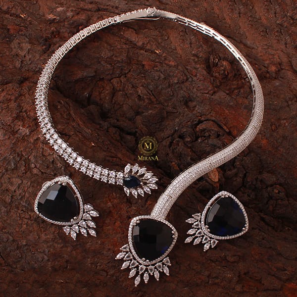 Christina Sapphire Blue Designer Necklace Set