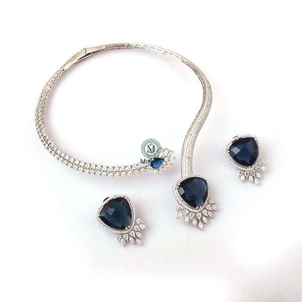 Christina Sapphire Blue Designer Necklace Set