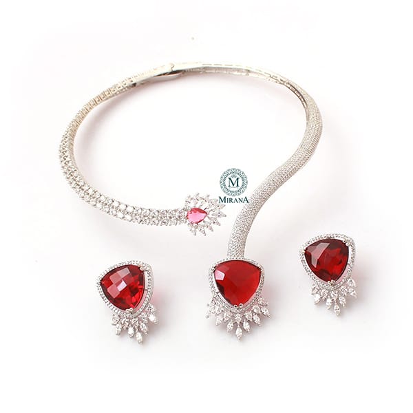 Christina Ruby CZ Designer Necklace Set