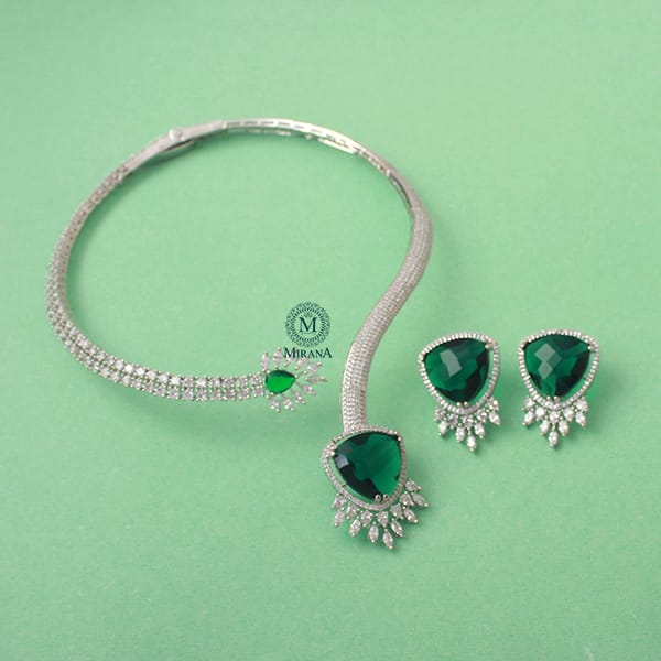 Christina Emerald Green Designer Necklace Set