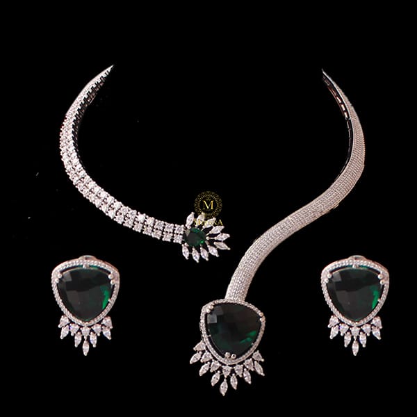 Christina Emerald Green Designer Necklace Set