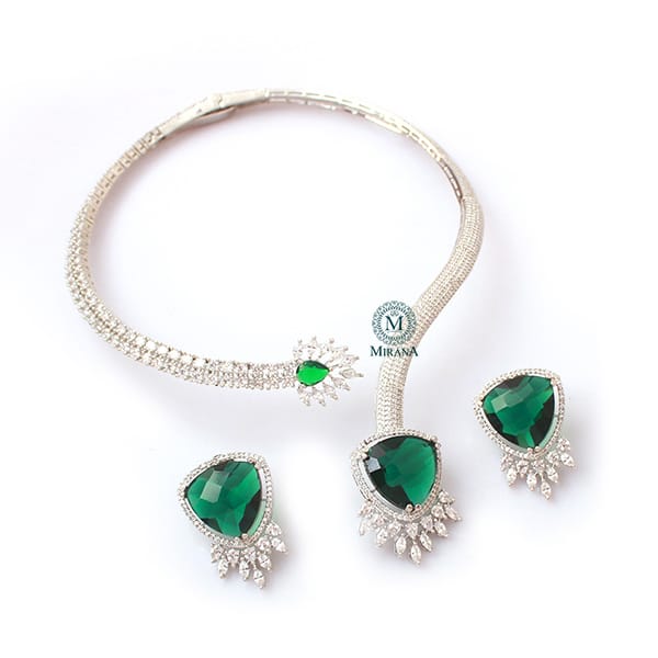 Christina Emerald Green Designer Necklace Set