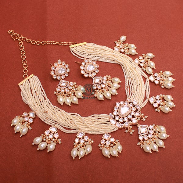 Mrunal Pearl Polki Designer Necklace Set