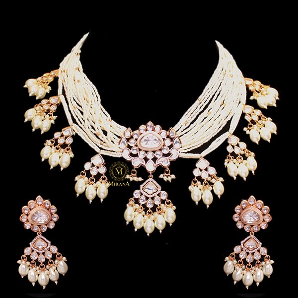 Mrunal Pearl Polki Designer Necklace Set