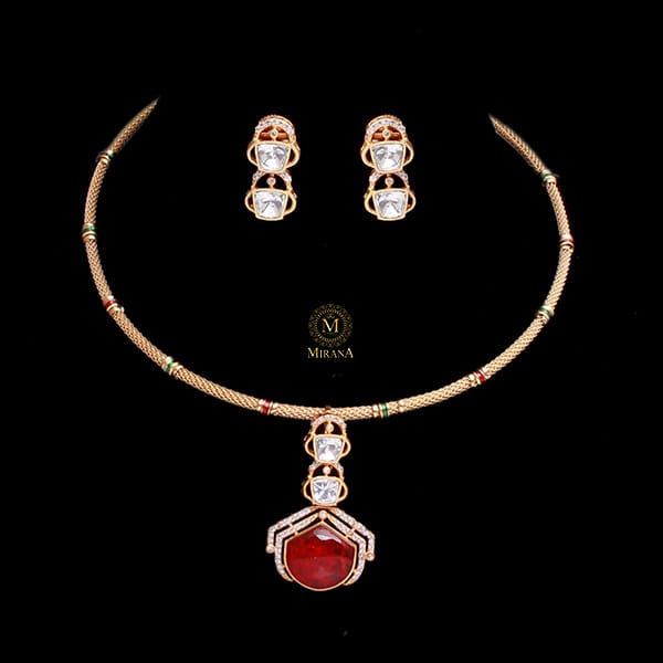 Jhanvi Ruby Husli Designer Necklace Set