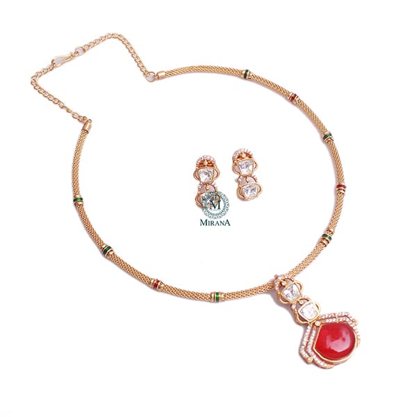 Jhanvi Ruby Husli Designer Necklace Set