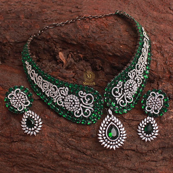 Nomi Emerald Green CZ Designer Necklace Set