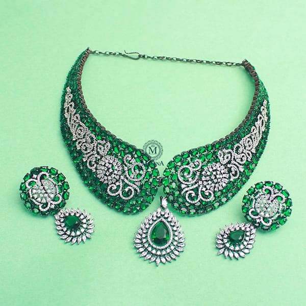 Nomi Emerald Green CZ Designer Necklace Set