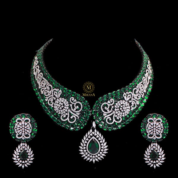 Nomi Emerald Green CZ Designer Necklace Set