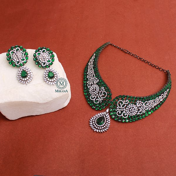 Nomi Emerald Green CZ Designer Necklace Set