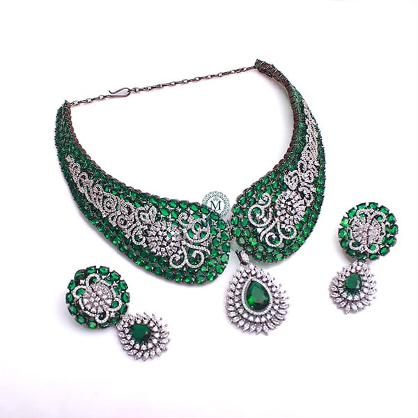 Nomi Emerald Green CZ Designer Necklace Set