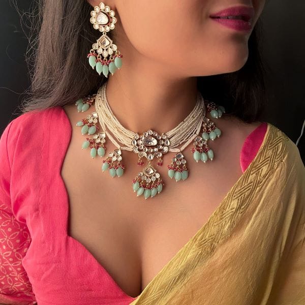 Mrunal Trio Colour Polki Designer Necklace Set