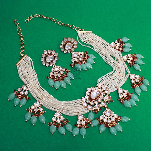 Mrunal Trio Colour Polki Designer Necklace Set