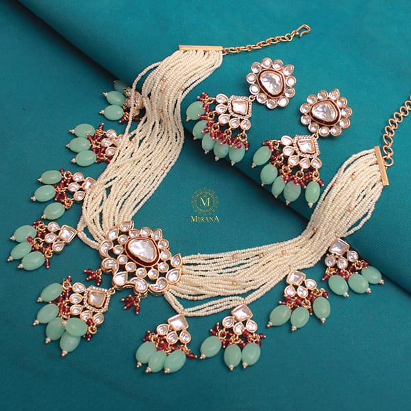 Mrunal Trio Colour Polki Designer Necklace Set