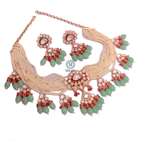 Mrunal Trio Colour Polki Designer Necklace Set