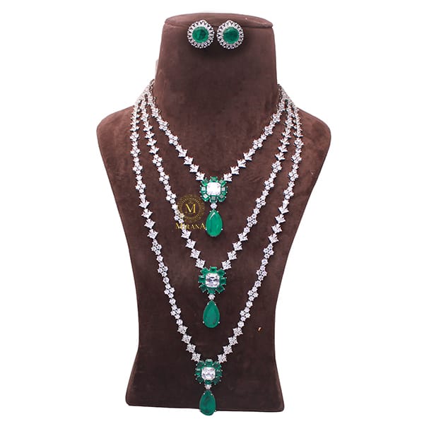 Liza Emerald Green Layered Designer Necklace Set