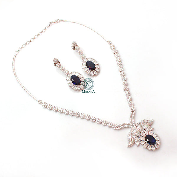 Steffina Sapphire Blue Designer Necklace Set