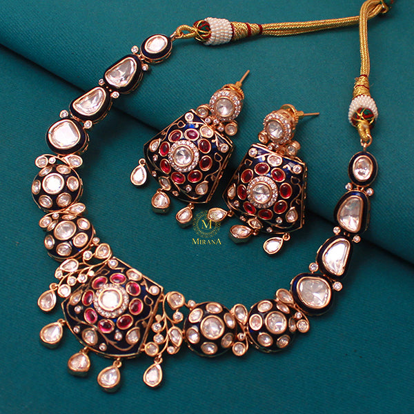 Sadhvi Sapphire Blue Polki Necklace Set