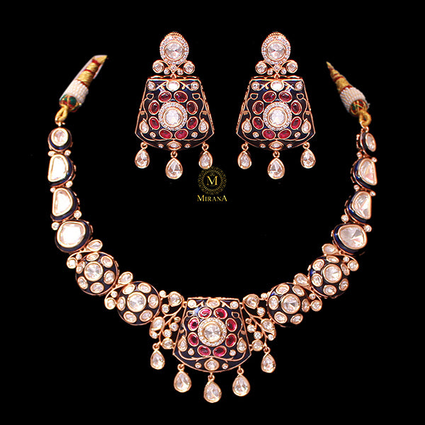 Sadhvi Sapphire Blue Polki Necklace Set