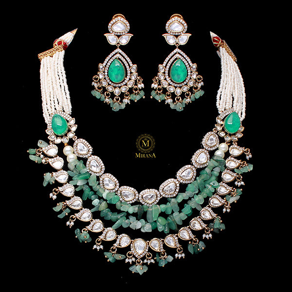 Simora Pastel Green Layered Designer Necklace Set